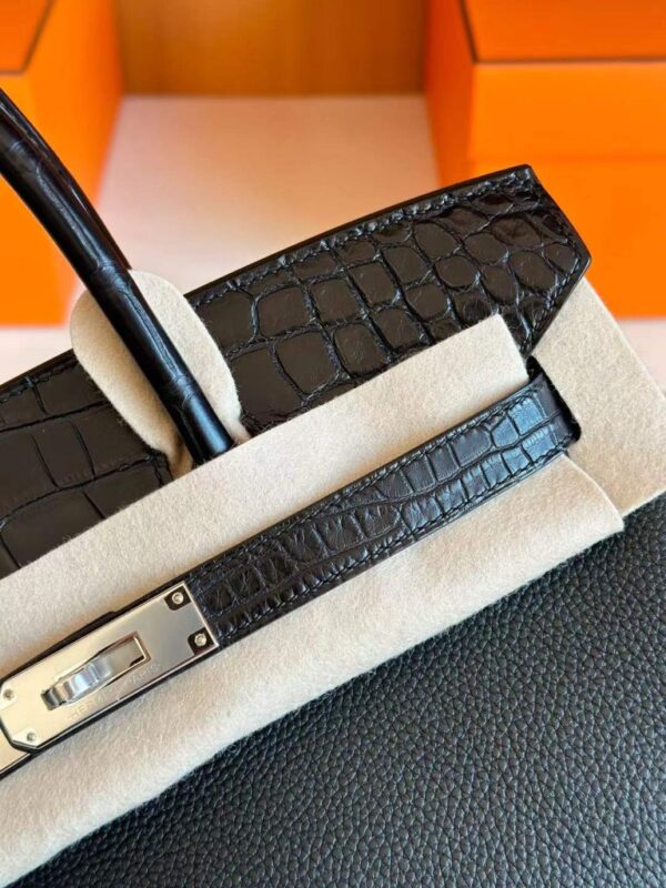 H Factory Bags Birkin Touch Togo & Matte Alligator Crocodile CK89 Black Silver Hardware 30cm Full Handmade