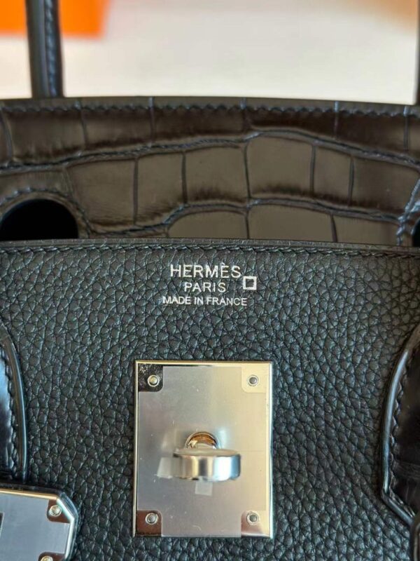 H Factory Bags Birkin Touch Togo & Matte Alligator Crocodile CK89 Black Silver Hardware 30cm Full Handmade