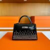 H Factory Bags Mini Kelly Rivet Style Shiny Box Leather CK89 Black Silver Hardware 19cm Full Handmade