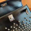 H Factory Bags Mini Kelly Rivet Style Shiny Box Leather CK89 Black Silver Hardware 19cm Full Handmade