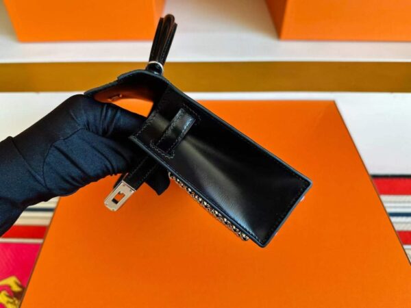 H Factory Bags Mini Kelly Rivet Style Shiny Box Leather CK89 Black Silver Hardware 19cm Full Handmade