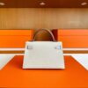 H Factory Bags Mini Kelly Epsom Leather Cream White & Pink Purple & Gold Brown Silver Hardware 19cm Full Handmade
