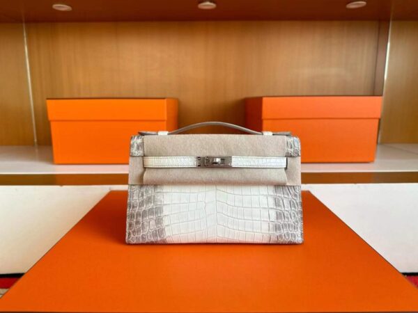 H Factory Bags Mini Kelly Pochette Matte Porosus Crocodile Himalaya Silver Hardware 22cm Full Handmade