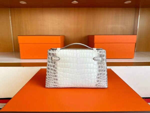 H Factory Bags Mini Kelly Pochette Matte Porosus Crocodile Himalaya Silver Hardware 22cm Full Handmade