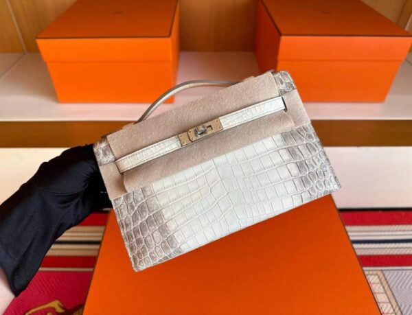 H Factory Bags Mini Kelly Pochette Matte Porosus Crocodile Himalaya Silver Hardware 22cm Full Handmade