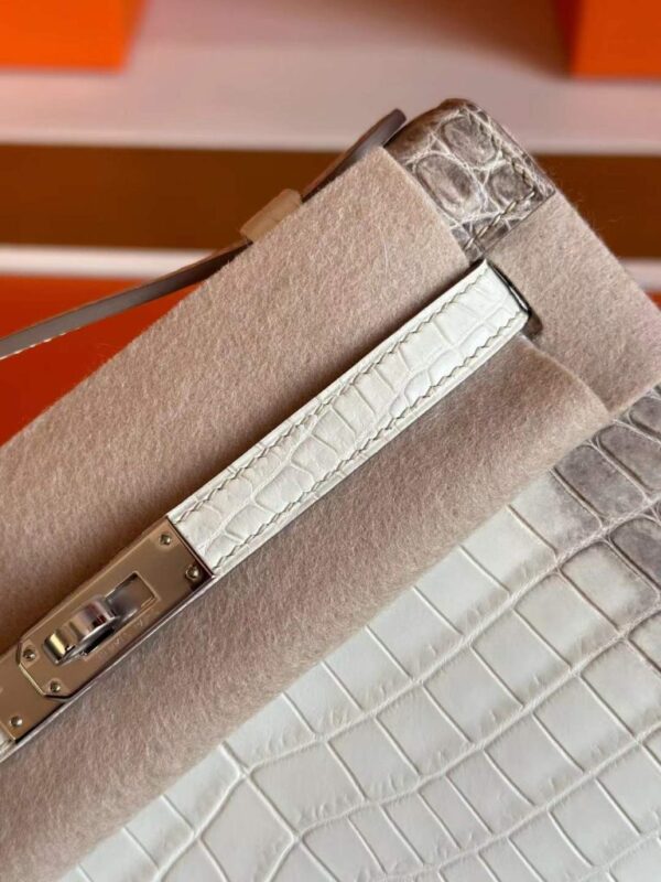 H Factory Bags Mini Kelly Pochette Matte Porosus Crocodile Himalaya Silver Hardware 22cm Full Handmade
