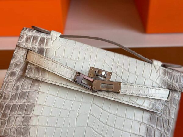 H Factory Bags Mini Kelly Pochette Matte Porosus Crocodile Himalaya Silver Hardware 22cm Full Handmade