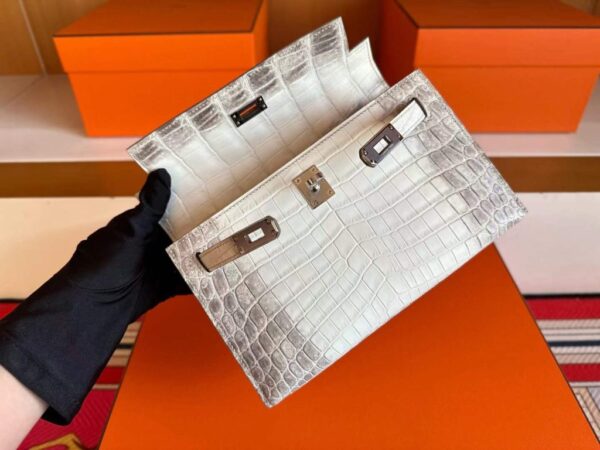 H Factory Bags Mini Kelly Pochette Matte Porosus Crocodile Himalaya Silver Hardware 22cm Full Handmade