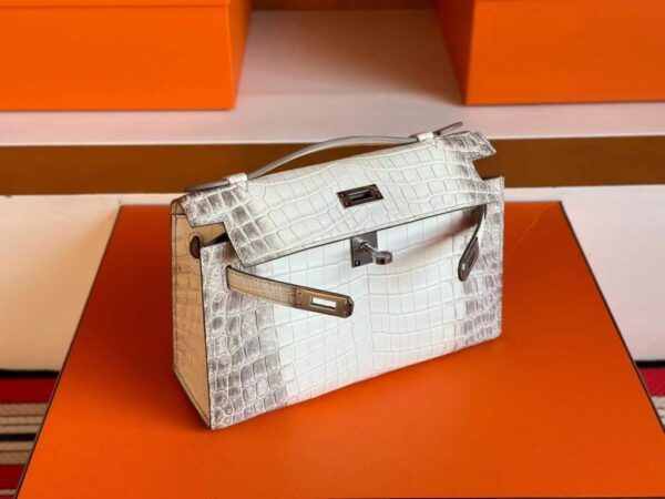 H Factory Bags Mini Kelly Pochette Matte Porosus Crocodile Himalaya Silver Hardware 22cm Full Handmade