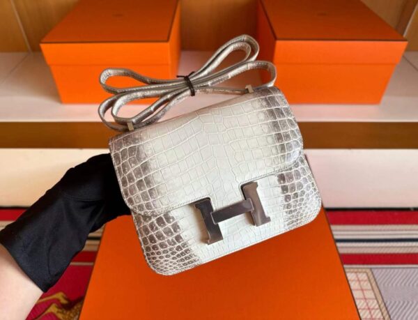 H Factory Bags Constance Matte Porosus Crocodile 01 Himalaya Silver Hardware 18cm Full Handmade