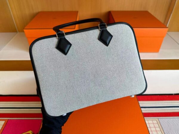 H Factory Bags Plume Swift Leather & Canvas Black Silver Hardware 28cm Full Handmade