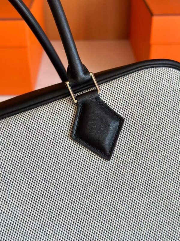 H Factory Bags Plume Swift Leather & Canvas Black Silver Hardware 28cm Full Handmade