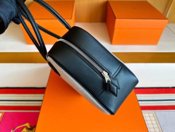 H Factory Bags Plume Swift Leather & Canvas Black Silver Hardware 28cm Full Handmade