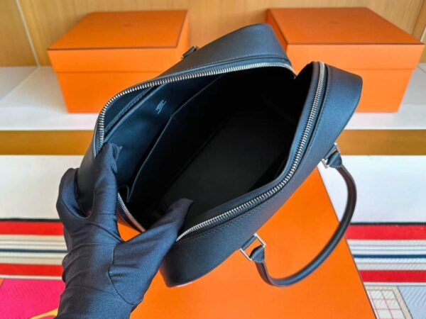 H Factory Bags Plume Swift Leather & Canvas Black Silver Hardware 28cm Full Handmade