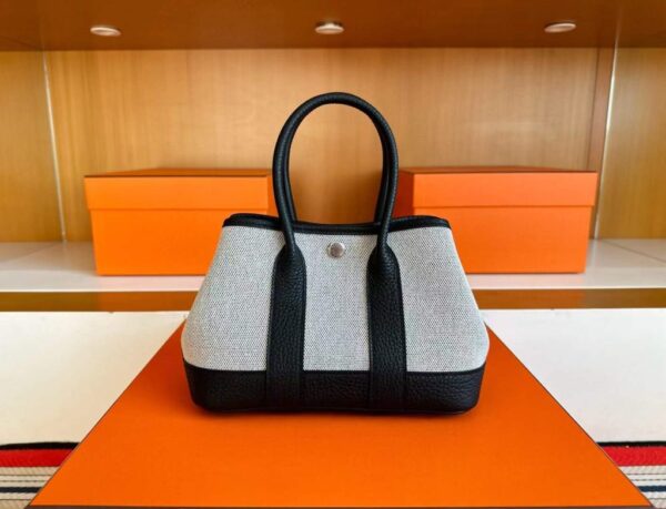 H Factory Bags Mini Garden Party Togo Leather & Canvas Black Silver Hardware 18cm Full Handmade
