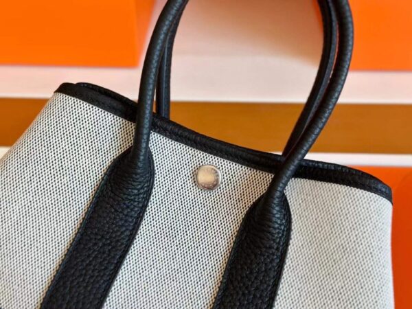 H Factory Bags Mini Garden Party Togo Leather & Canvas Black Silver Hardware 18cm Full Handmade