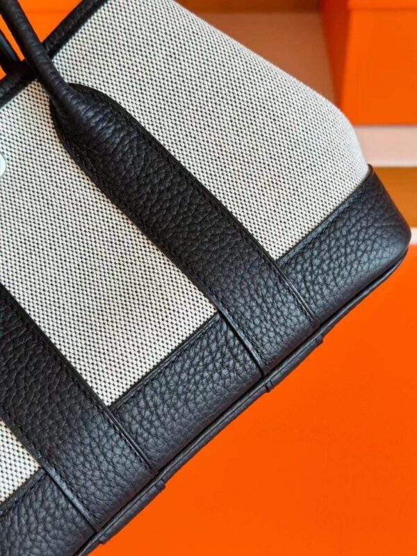 H Factory Bags Mini Garden Party Togo Leather & Canvas Black Silver Hardware 18cm Full Handmade