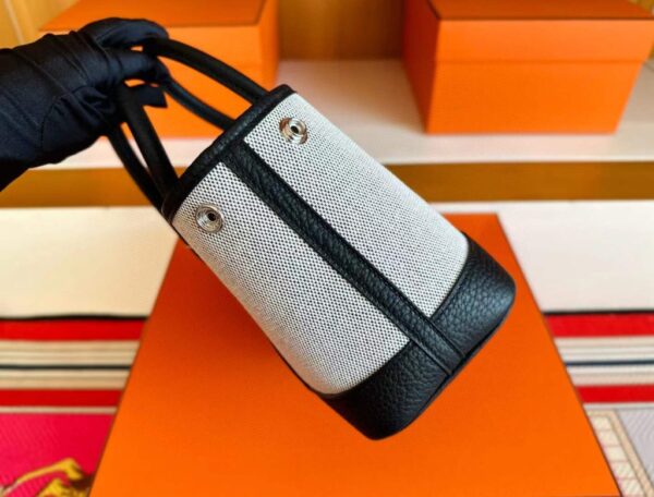 H Factory Bags Mini Garden Party Togo Leather & Canvas Black Silver Hardware 18cm Full Handmade