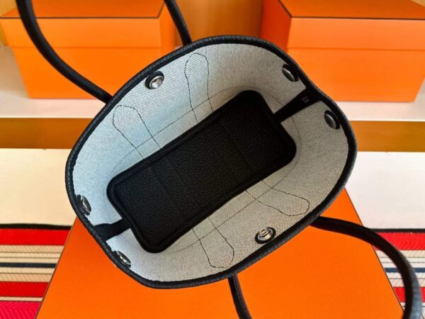 H Factory Bags Mini Garden Party Togo Leather & Canvas Black Silver Hardware 18cm Full Handmade