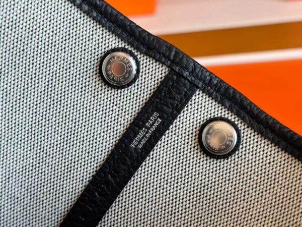 H Factory Bags Mini Garden Party Togo Leather & Canvas Black Silver Hardware 18cm Full Handmade