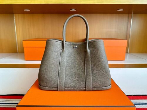 H Factory Bags Garden Party negonda Leather Etoupe Grey Silver Hardware 30cm Full Handmade