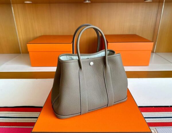 H Factory Bags Garden Party negonda Leather Etoupe Grey Silver Hardware 30cm Full Handmade