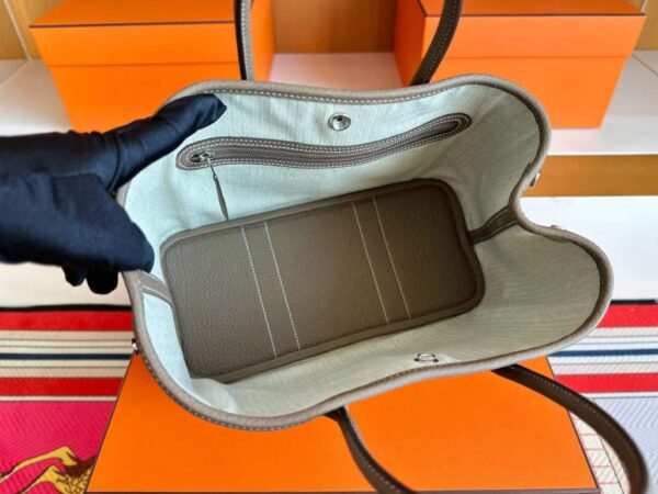 H Factory Bags Garden Party negonda Leather Etoupe Grey Silver Hardware 30cm Full Handmade