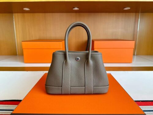 H Factory Bags Mini Garden Party negonda Leather Etoupe Grey Silver Hardware 18cm Full Handmade