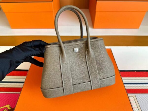 H Factory Bags Mini Garden Party negonda Leather Etoupe Grey Silver Hardware 18cm Full Handmade