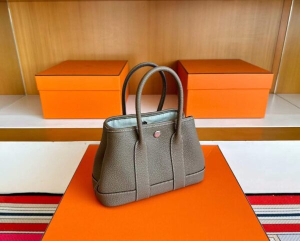 H Factory Bags Mini Garden Party negonda Leather Etoupe Grey Silver Hardware 18cm Full Handmade