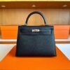 H Factory Bags Kelly Epsom Leather CK89 Black Silver Hardware 25cm Full Handmade