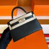 H Factory Bags Mini Kelly Epsom Leather CK89 Black Silver Hardware 19cm Full Handmade