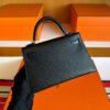H Factory Bags Mini Kelly Epsom Leather CK89 Black Silver Hardware 19cm Full Handmade