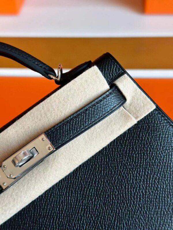H Factory Bags Mini Kelly Epsom Leather CK89 Black Silver Hardware 19cm Full Handmade