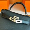 H Factory Bags Mini Kelly Epsom Leather CK89 Black Silver Hardware 19cm Full Handmade