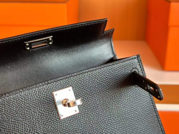 H Factory Bags Mini Kelly Epsom Leather CK89 Black Silver Hardware 19cm Full Handmade