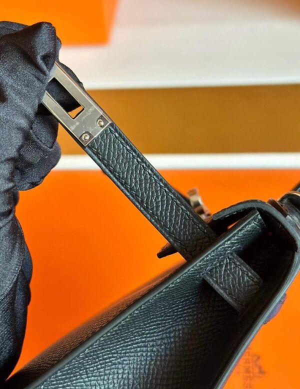 H Factory Bags Mini Kelly Epsom Leather CK89 Black Silver Hardware 19cm Full Handmade