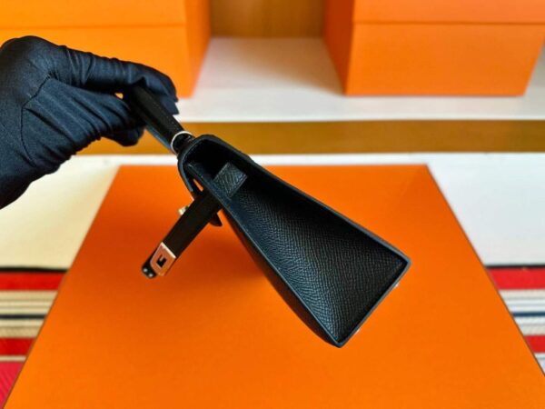 H Factory Bags Mini Kelly Epsom Leather CK89 Black Silver Hardware 19cm Full Handmade