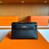 H Factory Bags Mini Kelly Pochette Swift Leather CK89 Black Silver Hardware 22cm Full Handmade