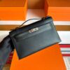 H Factory Bags Mini Kelly Pochette Swift Leather CK89 Black Silver Hardware 22cm Full Handmade
