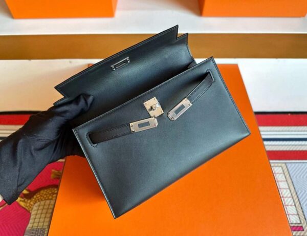 H Factory Bags Mini Kelly Pochette Swift Leather CK89 Black Silver Hardware 22cm Full Handmade