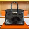 2025-11-24_175703_383-1024x757-1 H Factory Bags Birkin Shiny Porosus Crocodile CK89 Black Silver Hardware 30cm Full Handmade