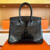 2025-11-24_175706_375-1024x768-1 H Factory Bags Birkin Shiny Porosus Crocodile CK89 Black Silver Hardware 30cm Full Handmade