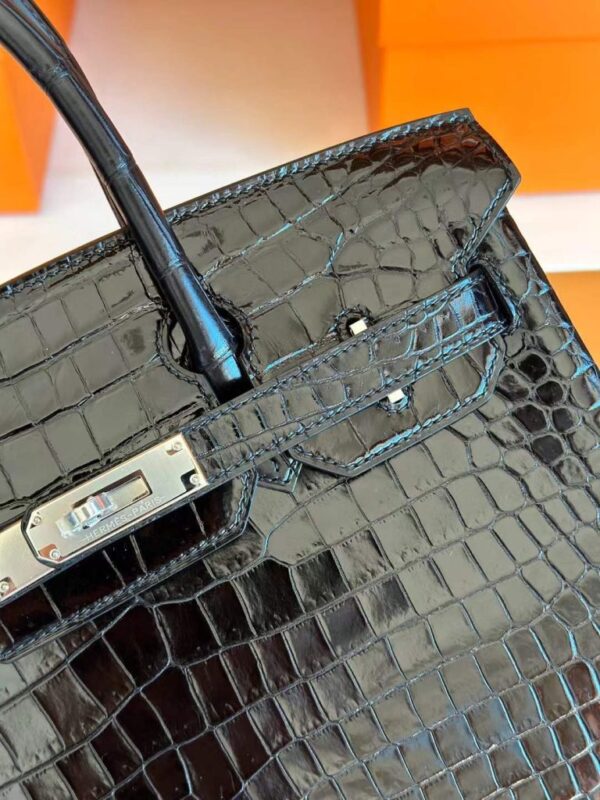 2025-11-24_175710_495-768x1024-1 H Factory Bags Birkin Shiny Porosus Crocodile CK89 Black Silver Hardware 30cm Full Handmade