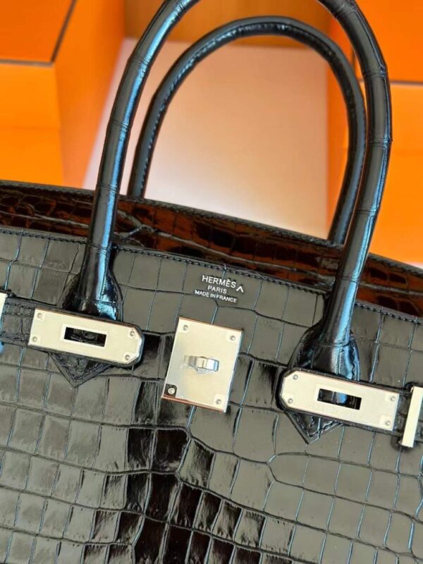 2025-11-24_175718_494-768x1024-1 H Factory Bags Birkin Shiny Porosus Crocodile CK89 Black Silver Hardware 30cm Full Handmade
