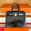 2025-11-24_175720_481-1024x792-1 H Factory Bags Birkin Shiny Porosus Crocodile CK89 Black Silver Hardware 30cm Full Handmade
