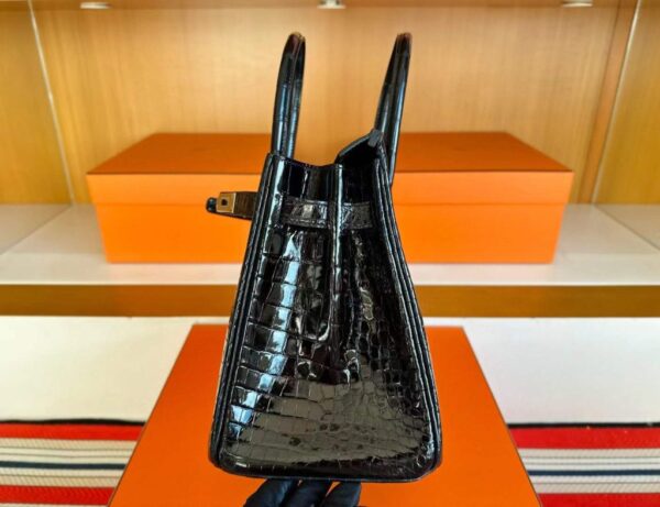 2025-11-24_175722_470-1024x787-1 H Factory Bags Birkin Shiny Porosus Crocodile CK89 Black Silver Hardware 30cm Full Handmade