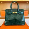 H Factory Bags Birkin Shiny Porosus Crocodile CK67 Deep Green Gold Hardware 30cm Full Handmade