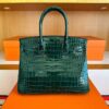 H Factory Bags Birkin Shiny Porosus Crocodile CK67 Deep Green Gold Hardware 30cm Full Handmade