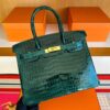 H Factory Bags Birkin Shiny Porosus Crocodile CK67 Deep Green Gold Hardware 30cm Full Handmade